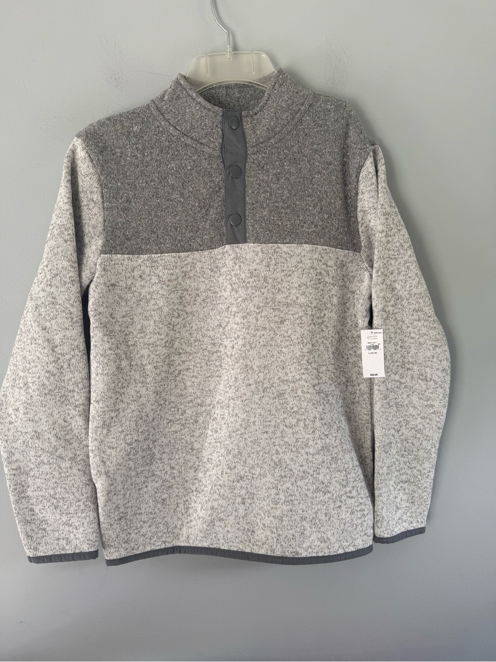 Old Navy 1/4 Snap Button Micro Knit Sweater Boys L (10/12) grey NWT pullover